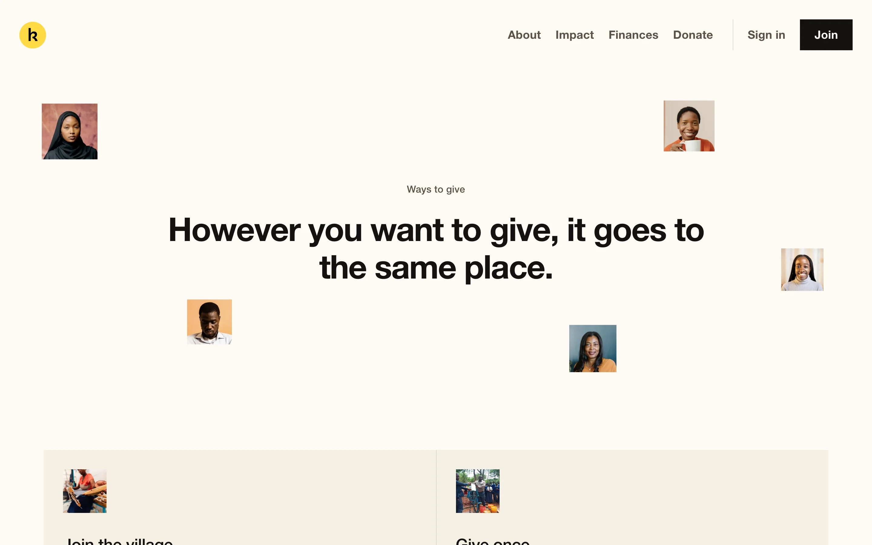 The ways to give page on kwanda.co, light theme